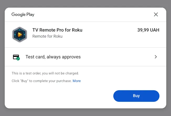 Google Play’s purchase pop-up in the browser: the Pro upgrade, its price and the Buy button