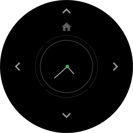 Always-On Display showing analog clock with navigation controls dimmed