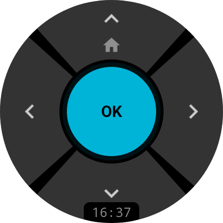 Smartwatch TV remote navigation — D-pad control with Home button on WearOS watch
