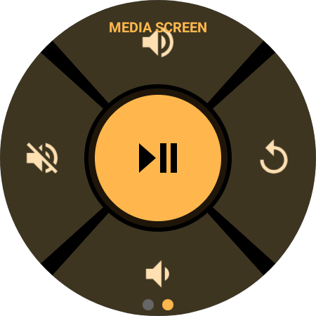 Smartwatch TV remote button remapping media screen with amber theme on WearOS watch